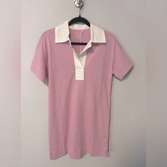 EVERLANE The Organic Cotton Polo Dress Mauve and White Size XS NWT - Picture 5 of 6